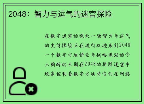 2048：智力与运气的迷宫探险